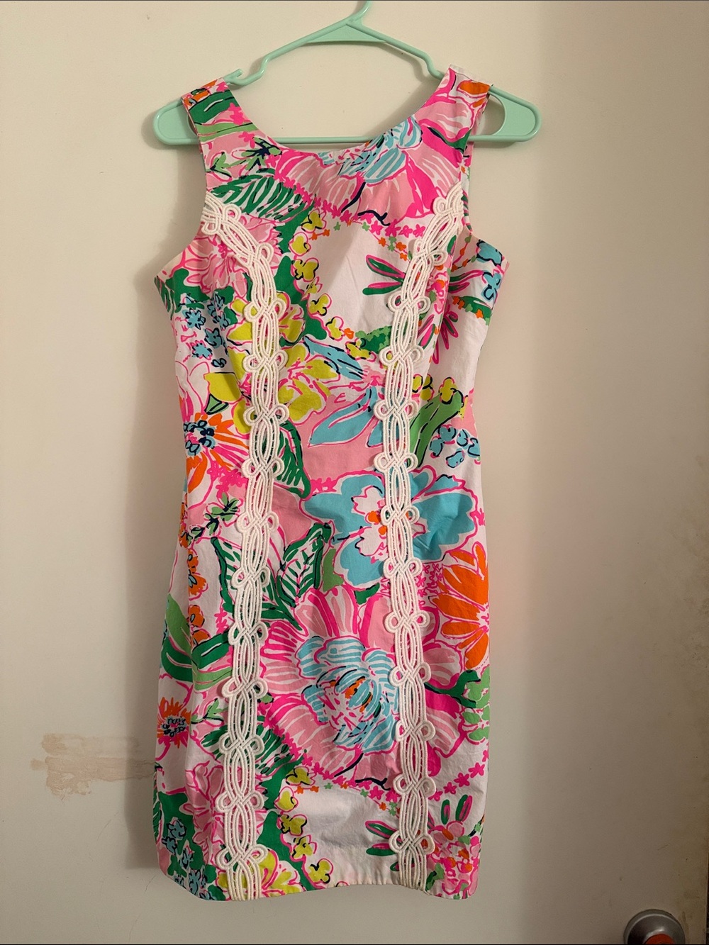 Lilly Pulitzer for Target Pink Tropical Floral Mini Dress with White Lace Trim
